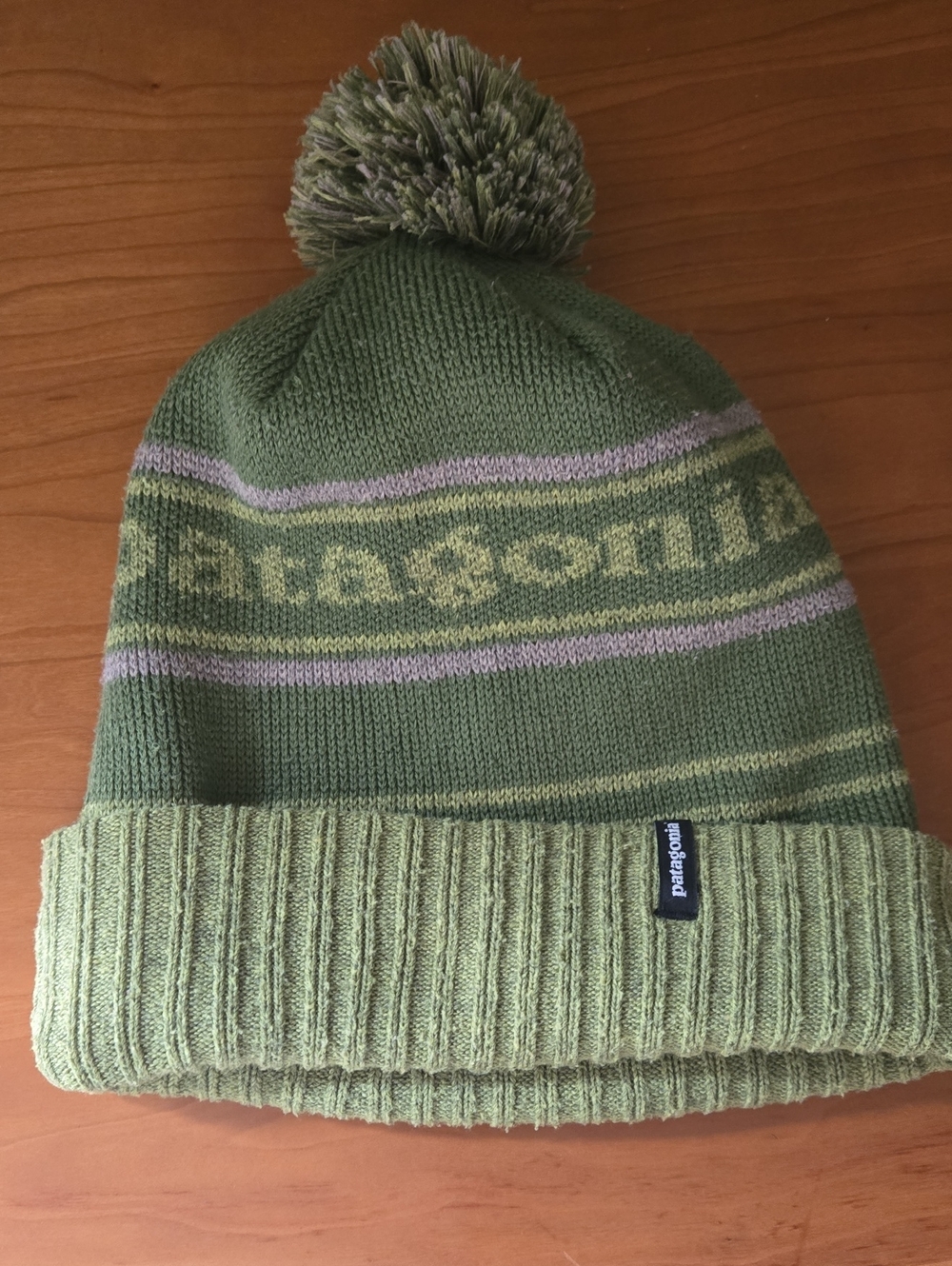 Patagonia Olive Green Pom-Pom Beanie